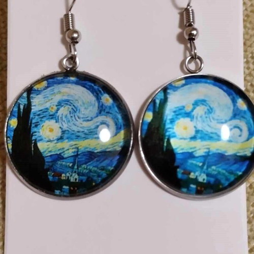 Van Gogh earrings inspired by Starry Night, new, multicolor