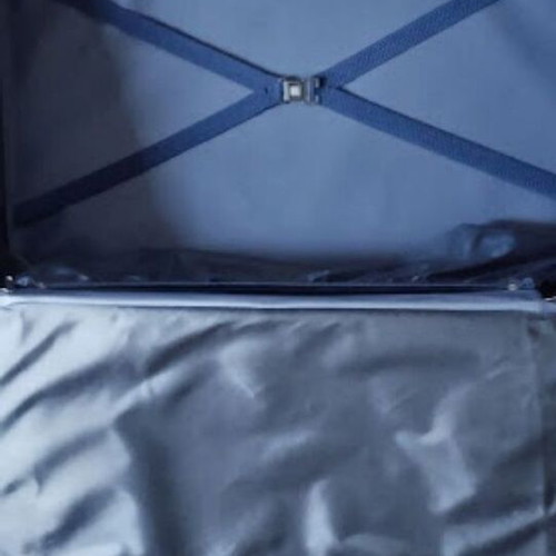 Large suitcase used, blue, 56x77 cm with leather details