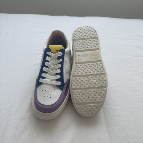 Love Moschino women's sneakers, white with purple, blue and pink accents