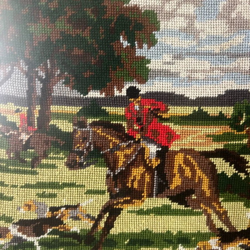 Vintage Gobelin Embroidered Hunting Scene with Baroque Frame 51x62 cm like new