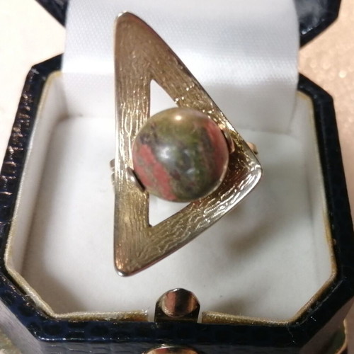 Silver ring 925 with semiprecious jasper stone, 24kt gold plated, new
