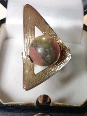 Silver ring 925 with semiprecious jasper stone, 24kt gold plated, new