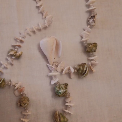 Long necklace made of shells like new, beige and brown