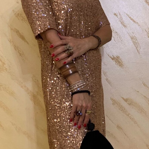 Gold sequin dress new, comfortable fit, size L/XL