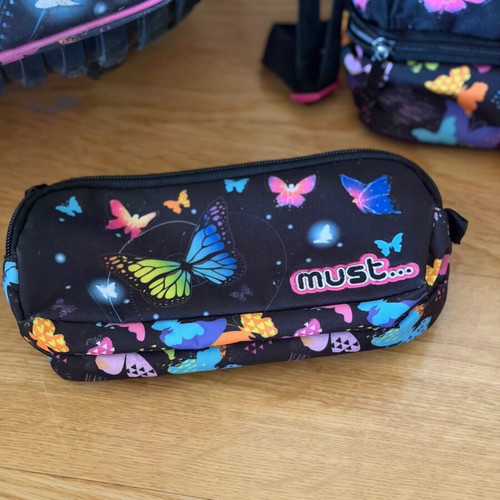 School bag set with trolley, lunch bag, and pencil case used