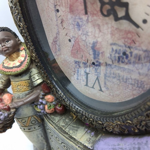Table clock with African figures decoration, like new