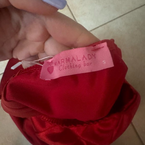 Mini dress red satin strapless new, size S