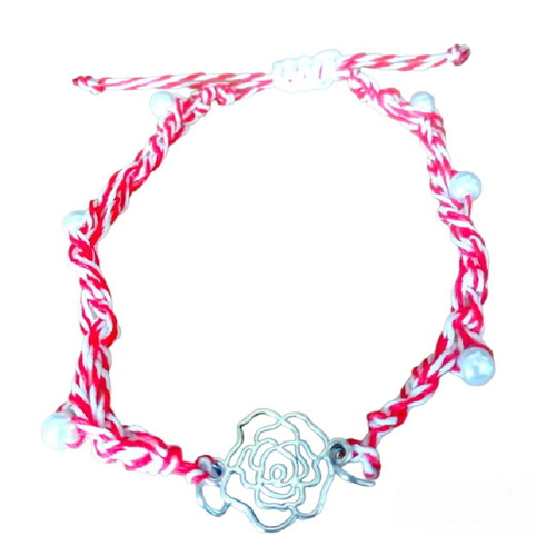 Handmade Martaki with silver metal rose and white pearls new
