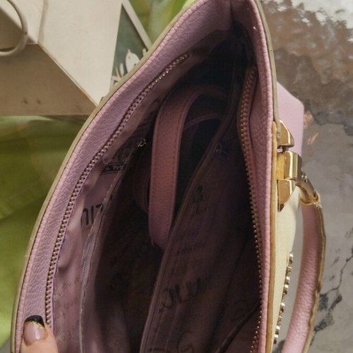 Shoulder bag used, beige and purple