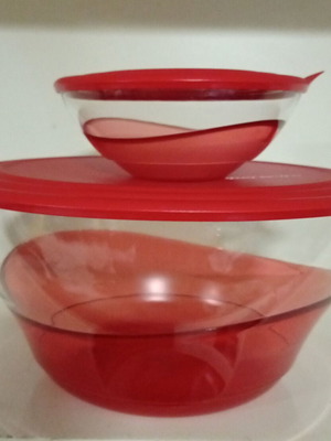 Tupperware bowls new 4.6L and 0.6L red transparent