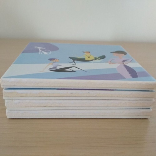 Shag coaster set of 4 like new, mid-century modern style