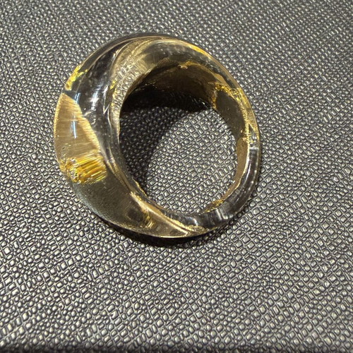 Clear resin ring with gold patterns, size 17