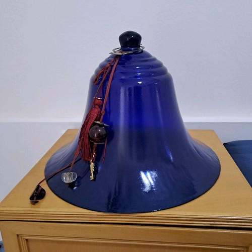 Large glass bell handmade, blue, like new