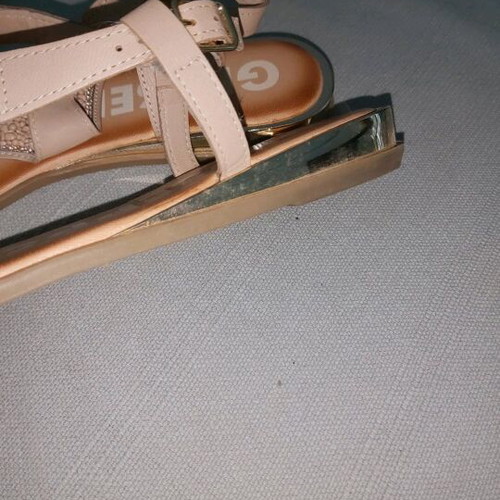 Gioseppo beige sandals used with 3 cm gold heel and decorative stones