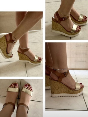 Real leather gold platform heels sandals used, size 37