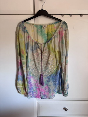 Tashia London Boho Silk Blouse like new, colourful tie dye with embroidery