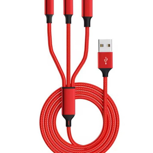 3-in-1 charging cable new, red, USB-C, Micro USB, Lightning