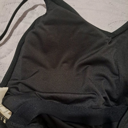 Black one-piece swimsuit like new, size S with V-neck and thin straps