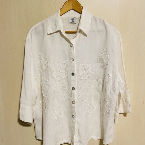 Luisa Oversized Linen Shirt white, new, 3/4 sleeve