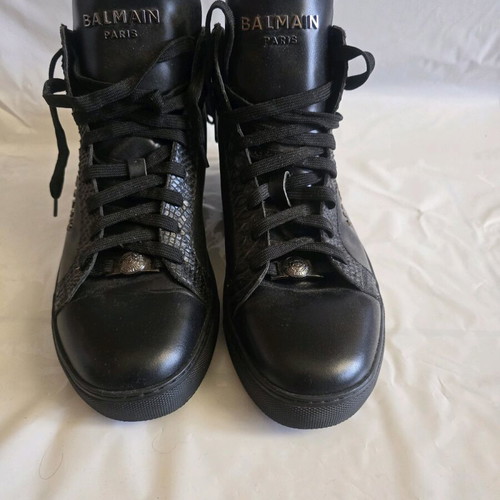 Balmain Paris high-top leather and python sneakers like new, size 43, black