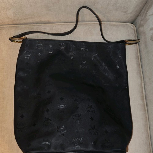 MCM vintage shoulder bag used, black with Visetos logo