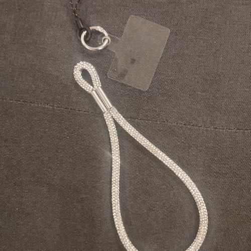 Mobile phone strap new with rhinestones in silver color