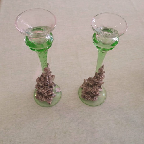Κηροπήγια La Meridiana Art Glass με επικάλυψη ασημιού 925, ζευγάρι