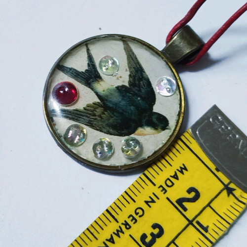 Swallow pendant handmade with epoxy resin on leather cord new