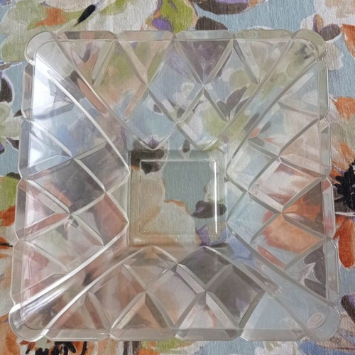 Glass brown serving tray set with fruit bowl and wooden basket