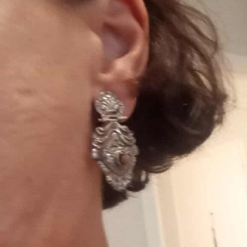 Silver Yanio earrings with Agate and Clip. 20g. SILVER.