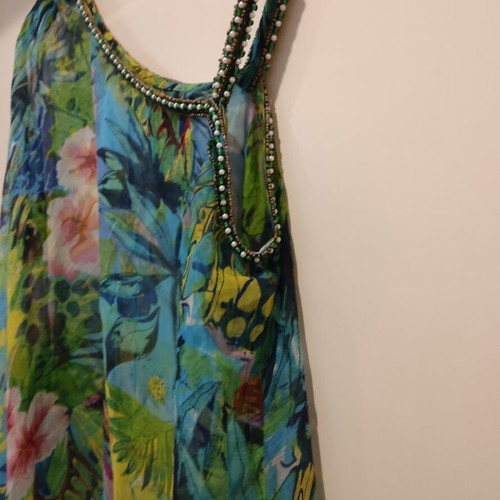 One Shoulder Blouse with Pearls and Beads like new, multicolor
