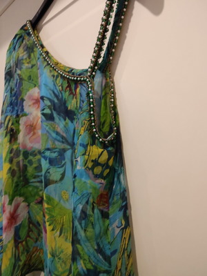 One Shoulder Blouse with Pearls and Beads like new, multicolor