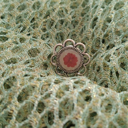 Silver adjustable handmade ring with flowers small