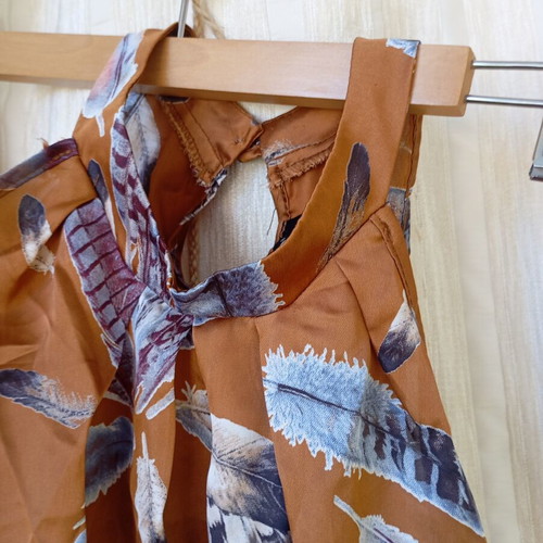 Satin blouse with print like new, beige and brown, size M