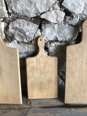Vintage set of three wooden cutting and serving boards