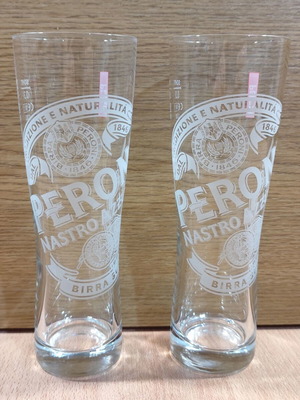 Peroni Beer Set of Two Promotional Glasses 300ml like new