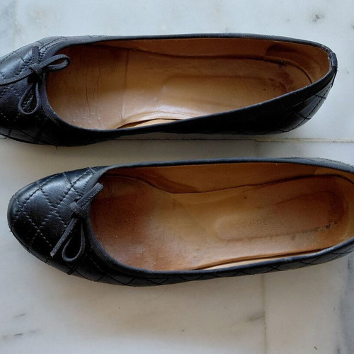 Kalogirou black leather quilted ballerinas with grosgrain details, size 40