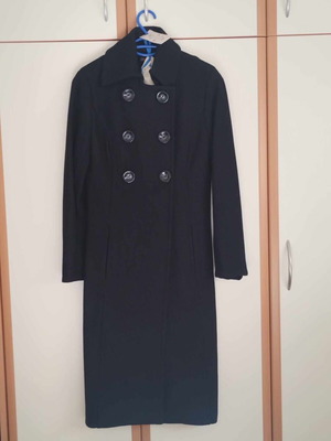 Black long coat new, size Small, 50% wool 50% viscose