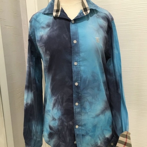 Burberry unisex tie-dye long-sleeve shirt S with vintage check details