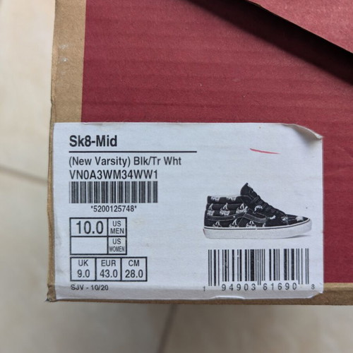 Vans Sk8-Mid Skull Cherry sneakers size 43, black and white
