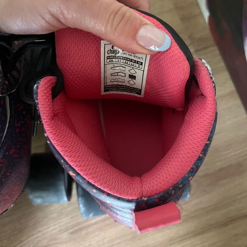 Chaya roller skates used with black tape, suitable for skate park