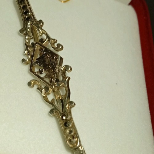 Tie clip silver 925 and 9K gold plated used with filigree design and marcasite stones