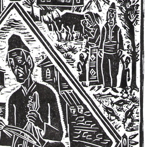 Handmade linocut print The Song of Life new