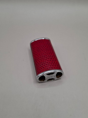 Vintage metal lighter case BIC used, red snake print