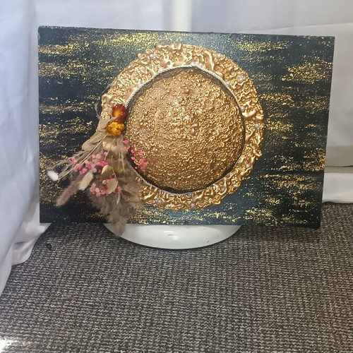 Handmade decorative painting in black and gold, new