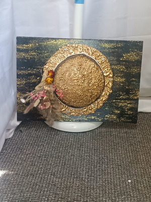 Handmade decorative painting in black and gold, new