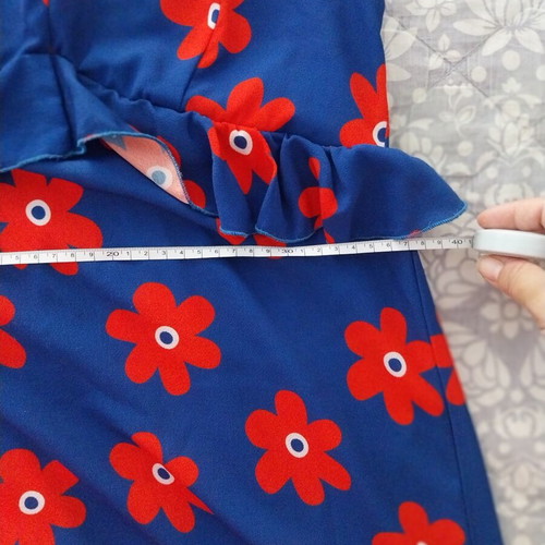 Maxi dress BSB used, blue fabric with red floral pattern
