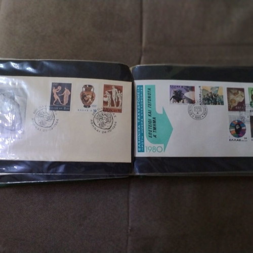 Greek Stamp Collection Leuchtturm album like new, first day covers 1965-1985