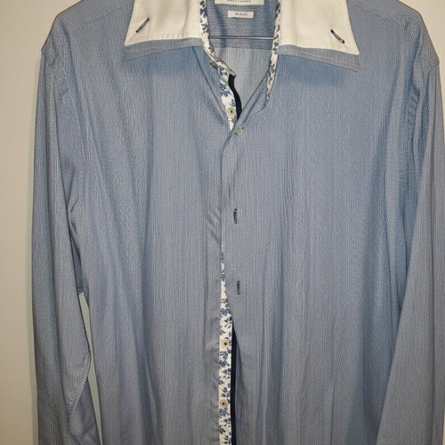 Zara Man shirt ciel striped with special collar and floral details like new