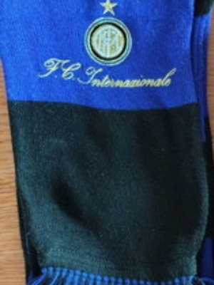 Inter FC authentic scarf, blue, double-sided, thick knit with fringes